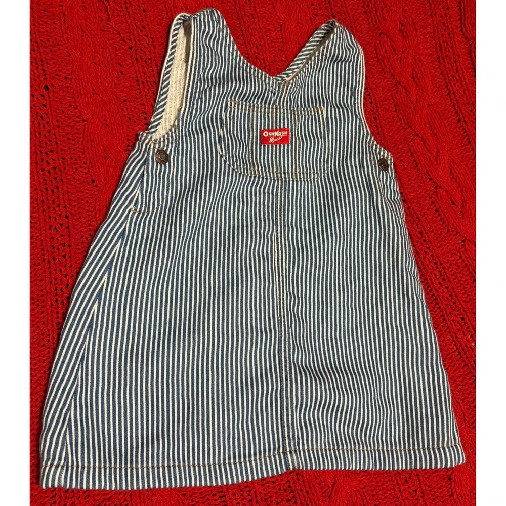 OshKosh Bgosh Toddler Girls Hickory Stripe Denim Jumper Dress Blue White 4T